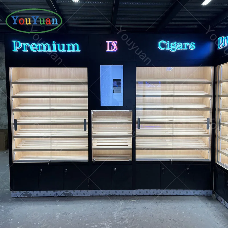 (customized)Customized Interior Design Cigar Store Furniture Retail Cigar Display Rack Shelves Humidor Counter Cabinet