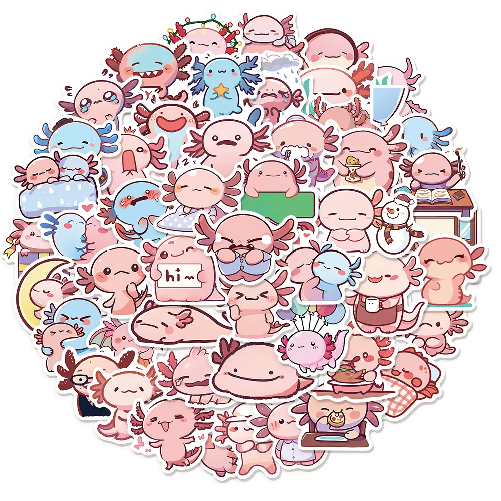 50 قطعة من ملصقات جرافيتي Axolotl الممتعة على شكل حيوانات كرتونية يمكنك صنعها بنفسك ملصقات لعبة تزيين يدوية للكتاب اللوحي العصرية