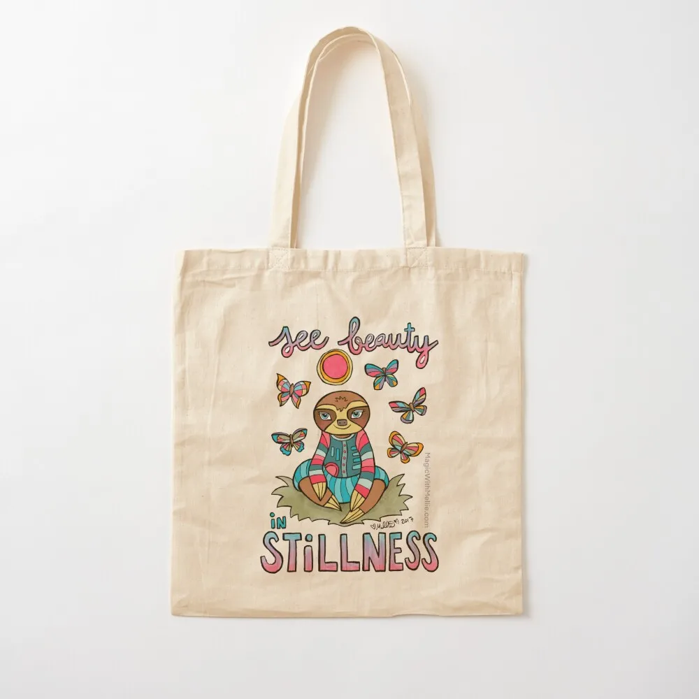 

See Beauty in Stillness - Animals of Inspiration Sloth Illustration Tote Bag Shopping bags canvas tote bag