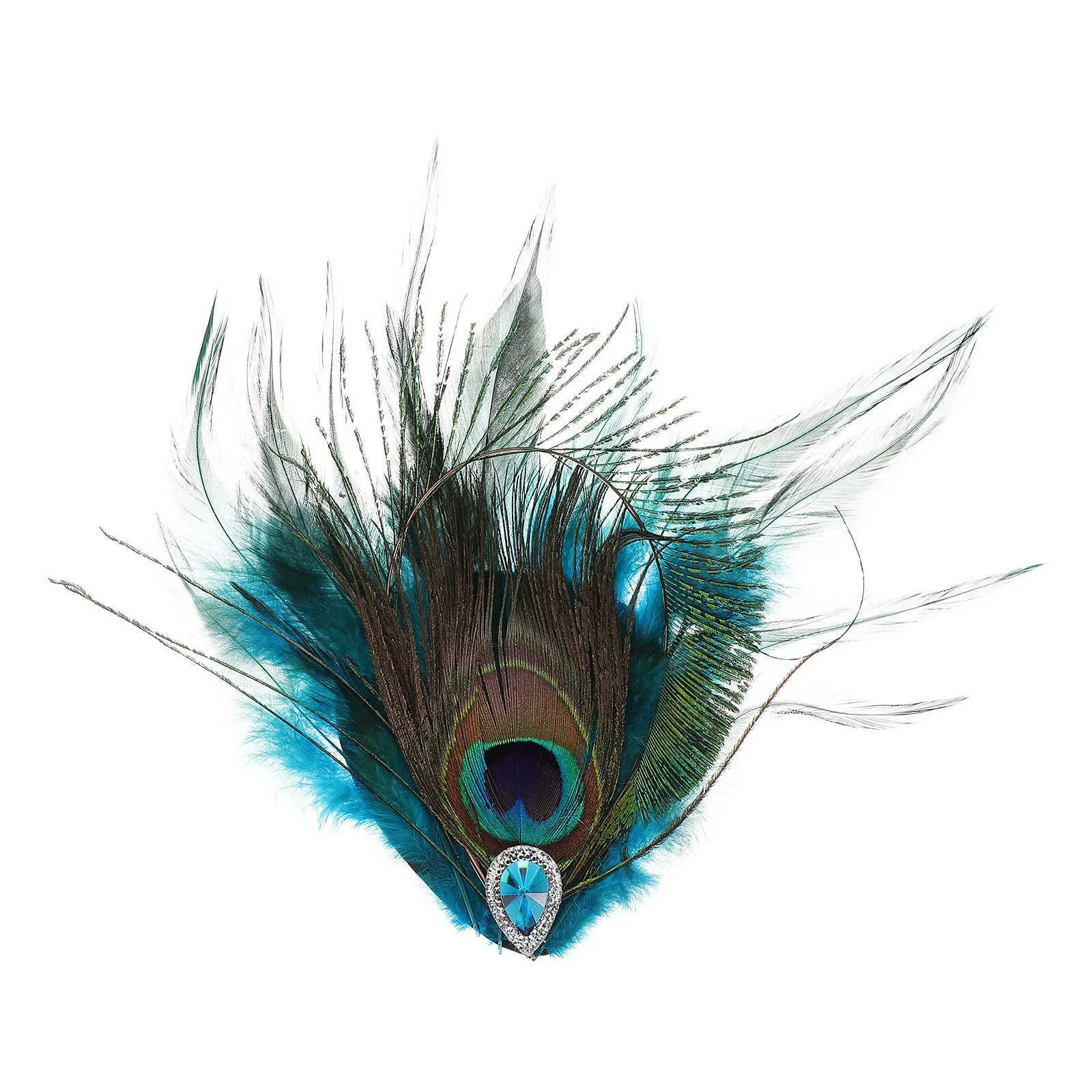 

Colorful Vintage Peacock Faux Plumage Hair Clip Rhinestone Side Bang Clip Wedding Party Hair Accessories Women
