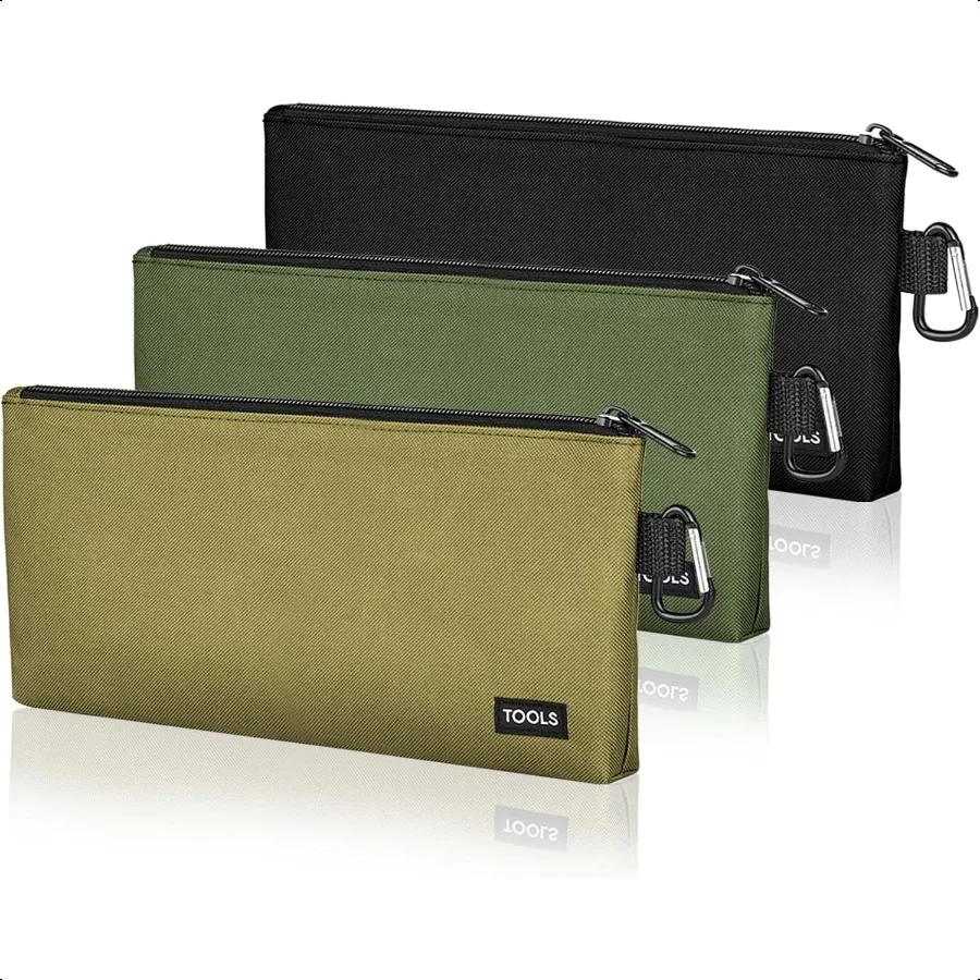 Confezione da 3 buste per attrezzi premium Borsa con cerniera Borse per attrezzi piccole da 12 pollici con moschettone Utilità multiuso a fondo piatto per carichi pesanti