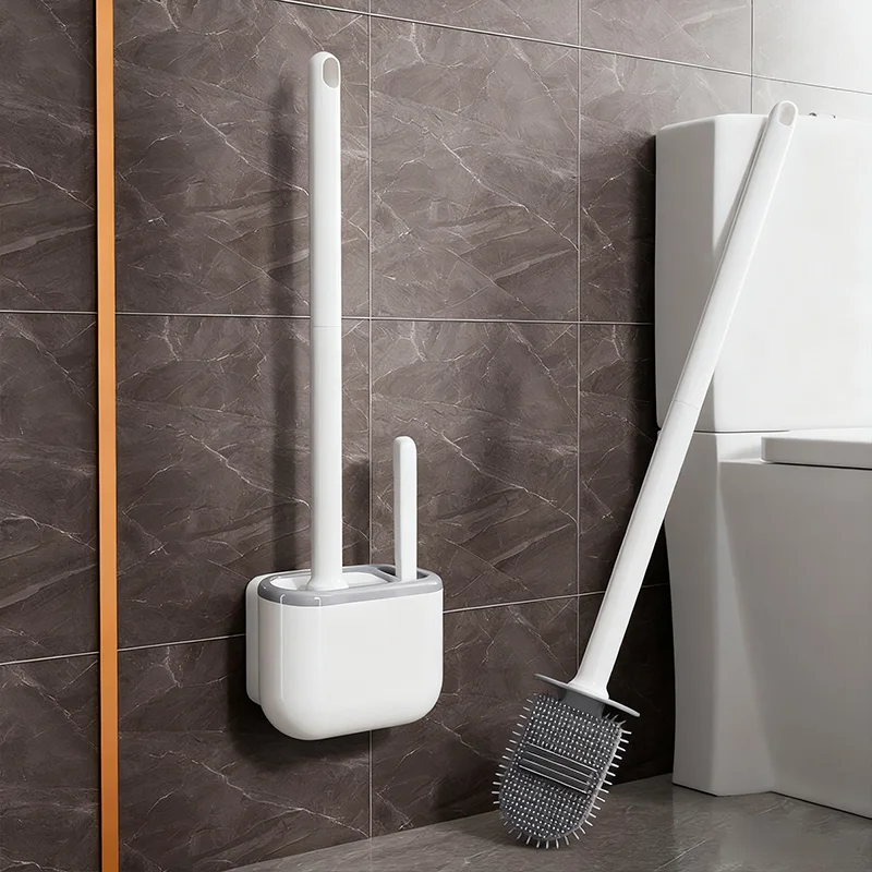 

Toilet Brush Set with Ventilated Holder, Silicone Toilet Bowl Cleaner Brush and Crevice Brush, Floor Standing & Wall Mounted