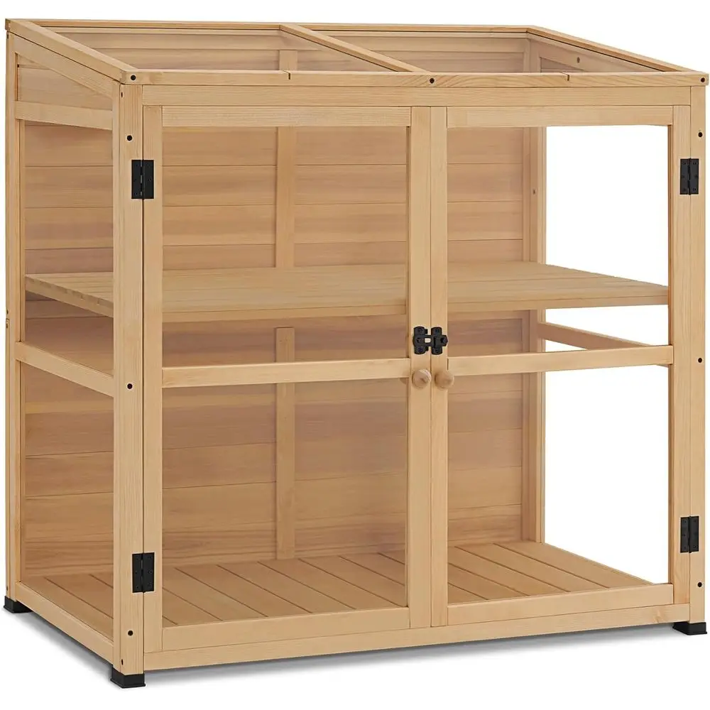 

Wooden Cold Frame Greenhouse Cabinet Kit with Adjustable Shelf and Lockable Door, Fully Transparent Polycarbonate Greenhouse for