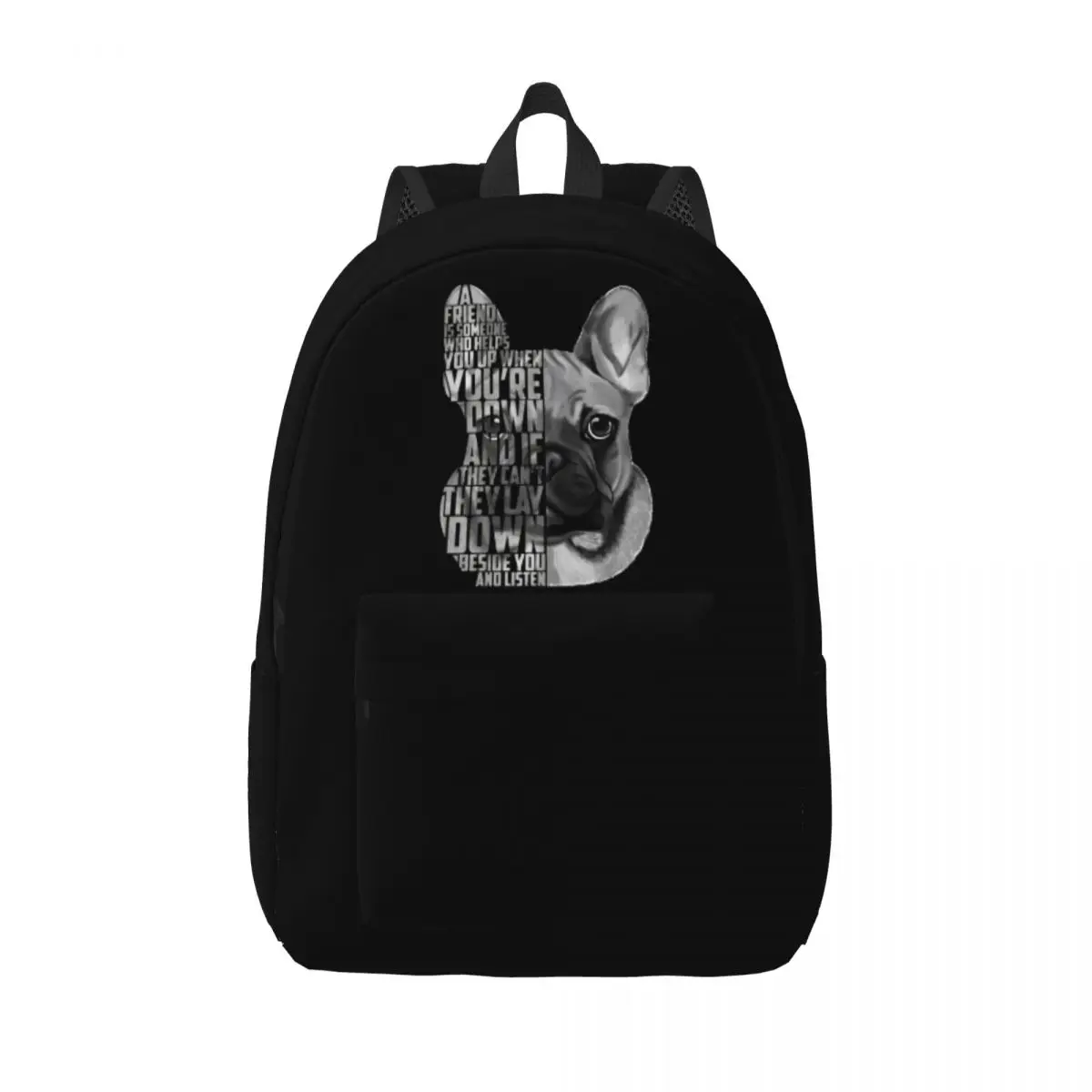 French Bulldog Head Citar Mochila de lealdade para homens e mulheres, mochila legal de trabalho estudantil, sacos de lona universitários, sacos esportivos