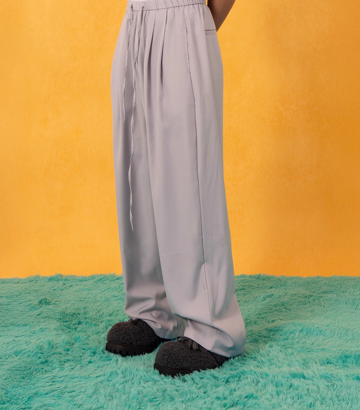 Men's 2025 Summer New Ice Silk Elastic Waist Drawstring Trousers Suit Trousers Solid Color Loose Comfort Wide Leg Straight Pants