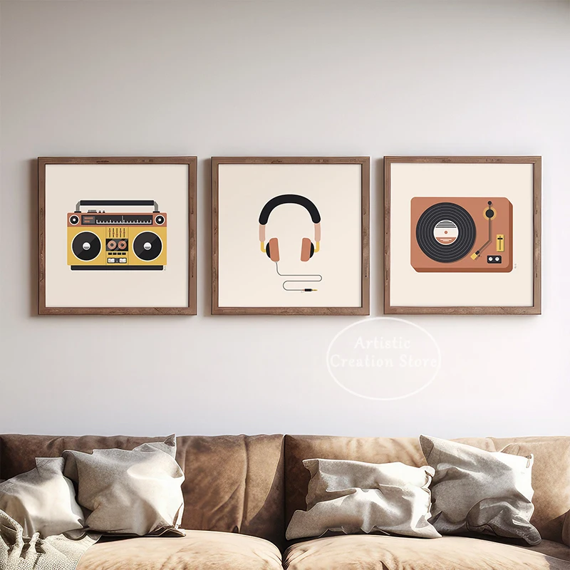 Retro Radio Recorder Headset Music Poster Prints Canvas Painting Wall Art Picture Living Room Nordic Music Gallery Decoration