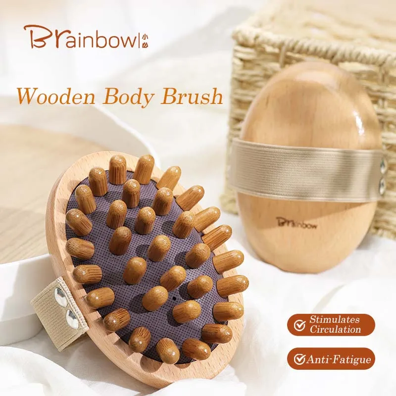 Brainbow-cepillo de masaje Merdian de madera, masajeador raspador Manual de cuerpo completo, cojín de aire de cabeza redonda, peine para masaje de estómago, aceite para SPA