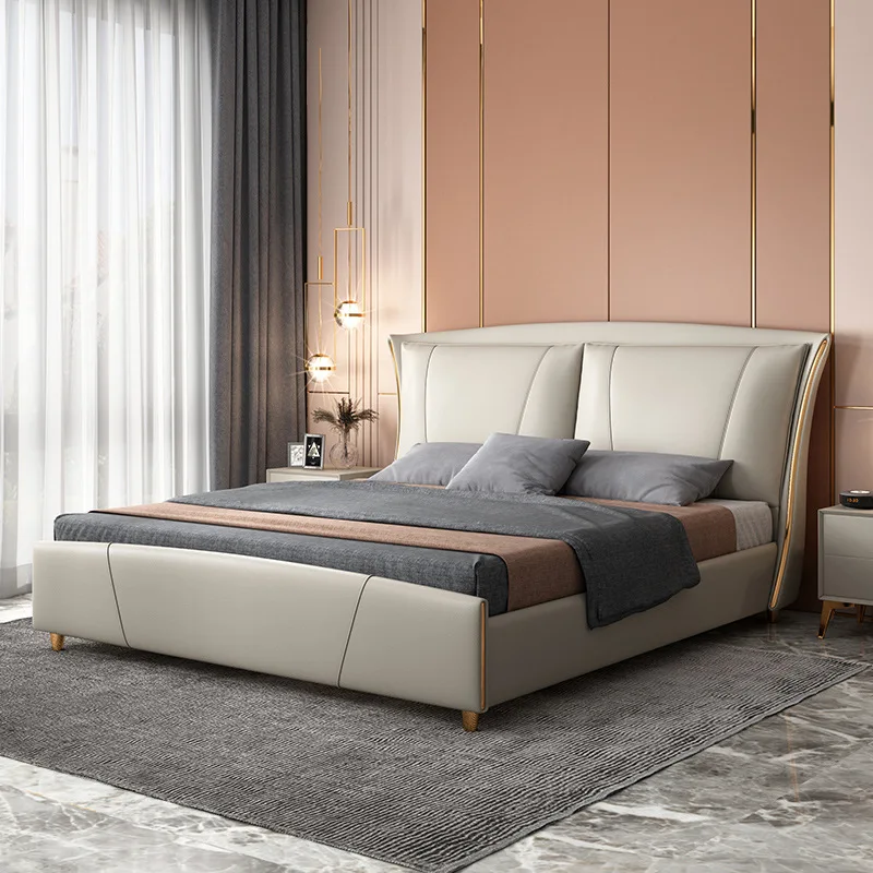 American Modern Leather Bed Post-Modern Leather Art Double Bed 1.8