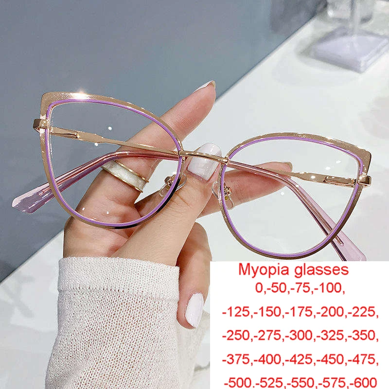 

2023 Anti-blue Light Myopia Women Cat Eye Eyeglasses Brand Designer Oversized Optical Glasses nearsighted Glasses