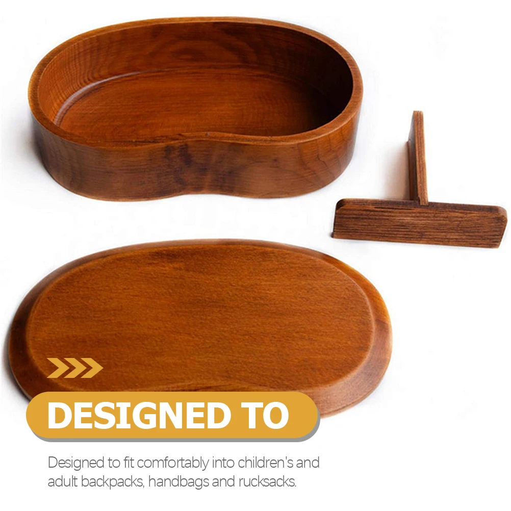 

Solid Wood Lunch Box Bento Container Food Holder Student Office Worker Camping Smooth Edge Detachable Divider Kitchen