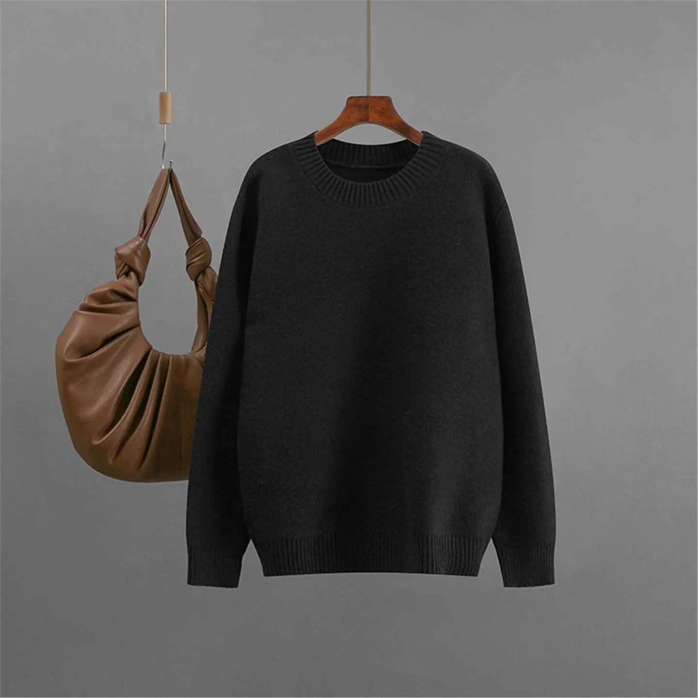 بلوزة فضفاضة محبوكة مستديرة للنساء للخريف والشتاء متعددة الاستخدامات ومريحة وقابلة للتنفس ومتوسطة الوزن وطويلة Sve #2