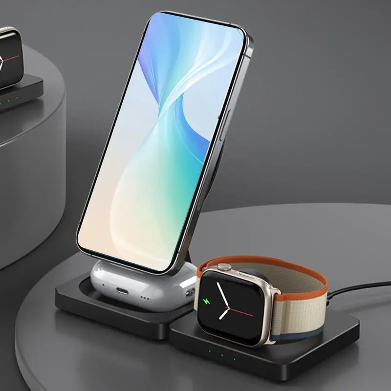 접이식 무선 충전기 여행용 전화 충전기 스탠드 여러 장치용 휴대용 충전 스테이션 Smartwatch 충전 패드 고속