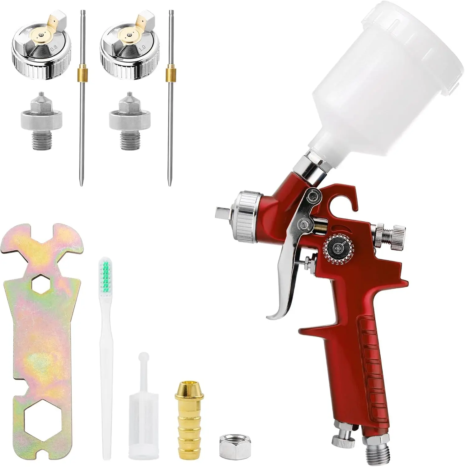 

Mini HVLP Spray Gun Kit 0.8mm/1.0mm Nozzles 125cc Cup for Auto Touch Up, Furniture, House Painting