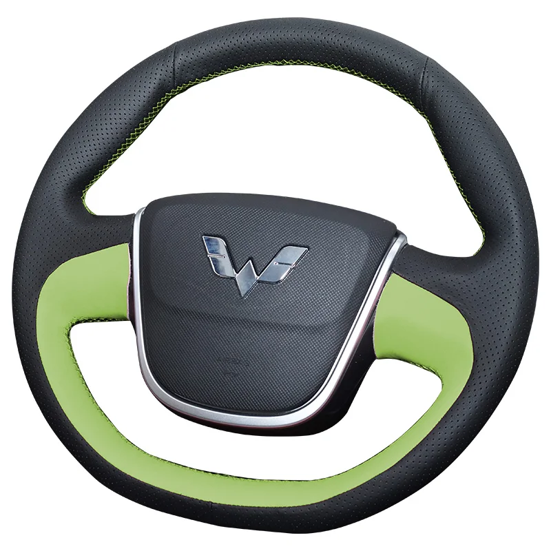 DIY Hand Sewing Car Steering Wheel Cover for Wuling Hongguang MINI Mini Ev Car Genuine Leather Interior Accessories