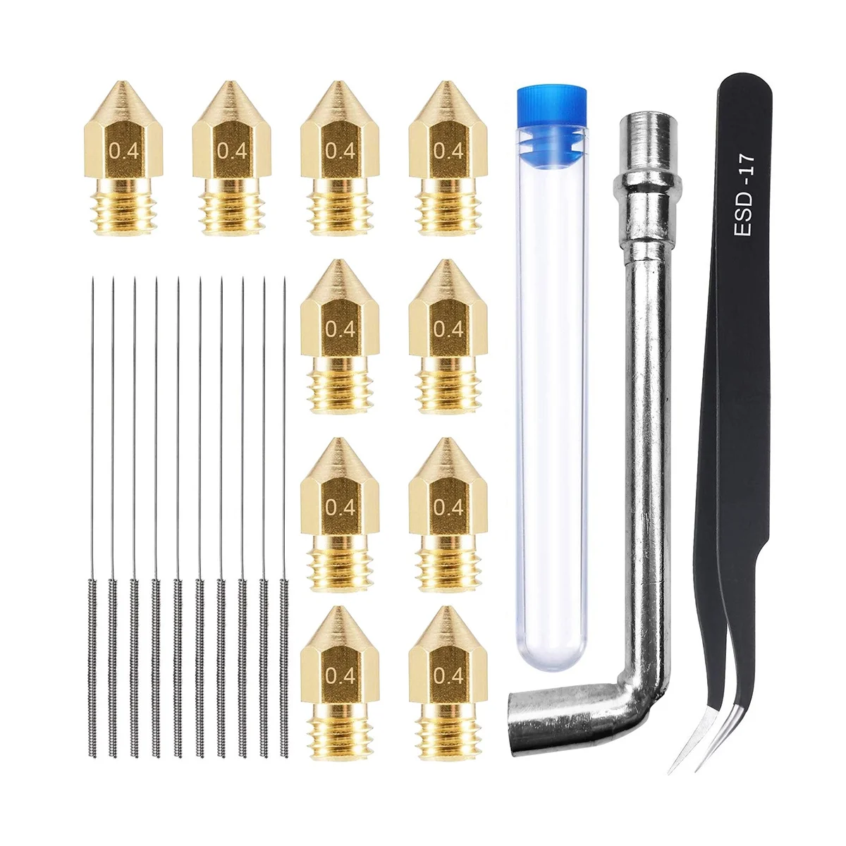 

23PCS 3D Printer Nozzles Kit with 10Pcs MK8 0.4mm 3D Printer Brass Nozzles Extruder for 3D Printer Accessories