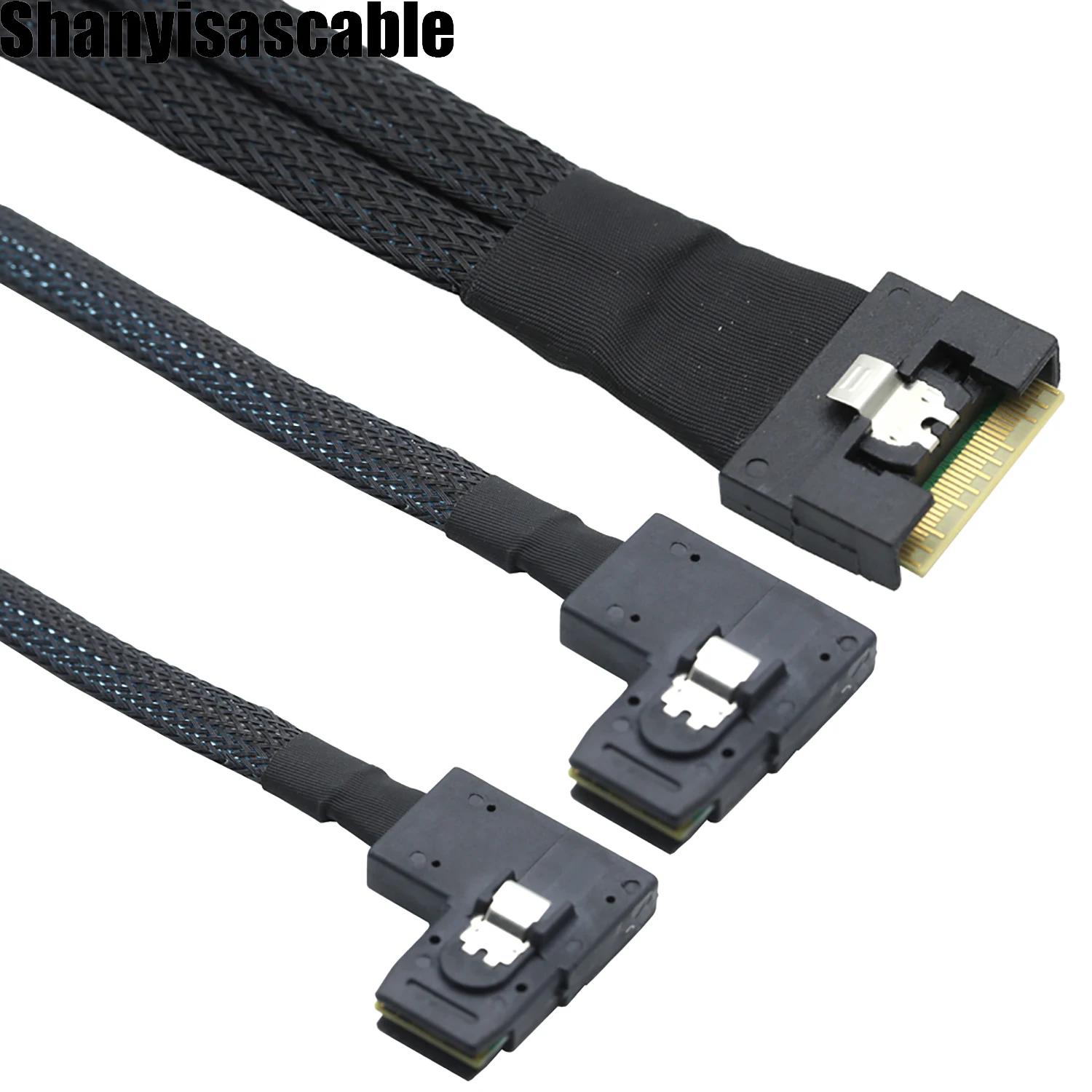 

0.5M All inclusive Slimline SFF-8654 8i 74Pin PCI-E to Dual 2X SAS SFF-8087 right angle Server and graphics card conversion cabl