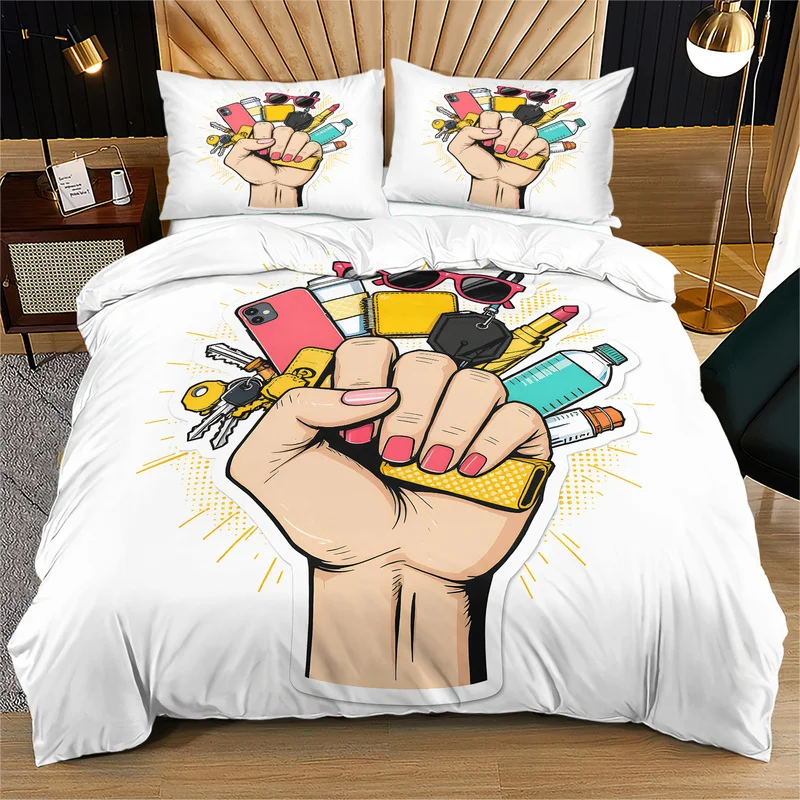 Urban Carry Essentials Duvet Cover Set Fashion Hand Holding Print Bedding Set Cozy Quilt Cover Set Bedroom Decor Girl Grip Gift