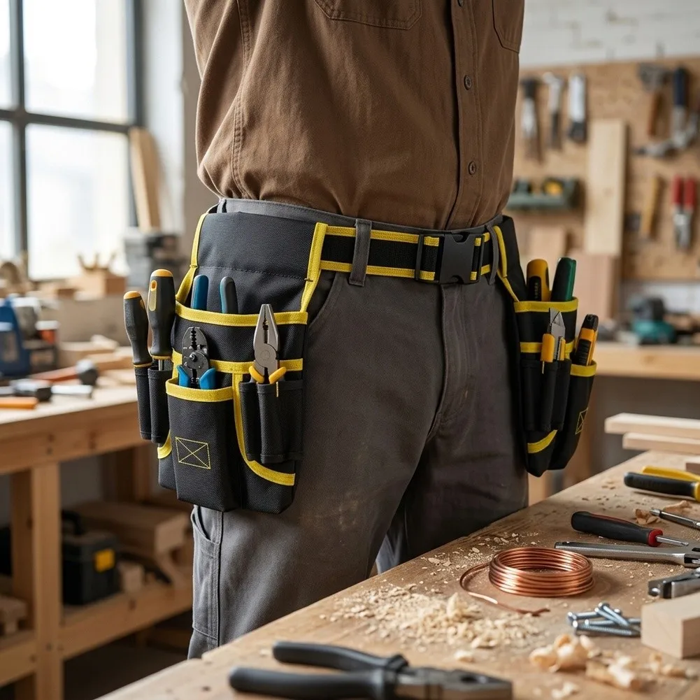 Electrician Storage Belt with Lightweight Construction and Compact Storage Capability 26x25x5cm Oxford Waist Bag