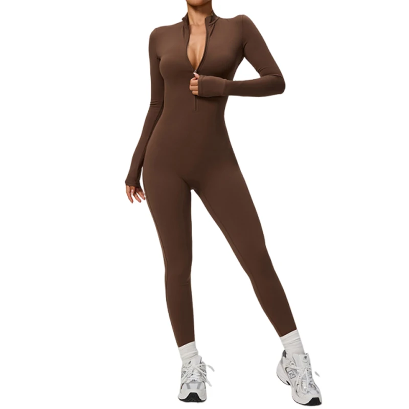 TRY TO BN Dames jumpsuit met lange mouwen, rits, shapewear bodysuit, yoga fitness, één geheel, tights, gymkleding, mono deportivo mujer - afbeelding 2