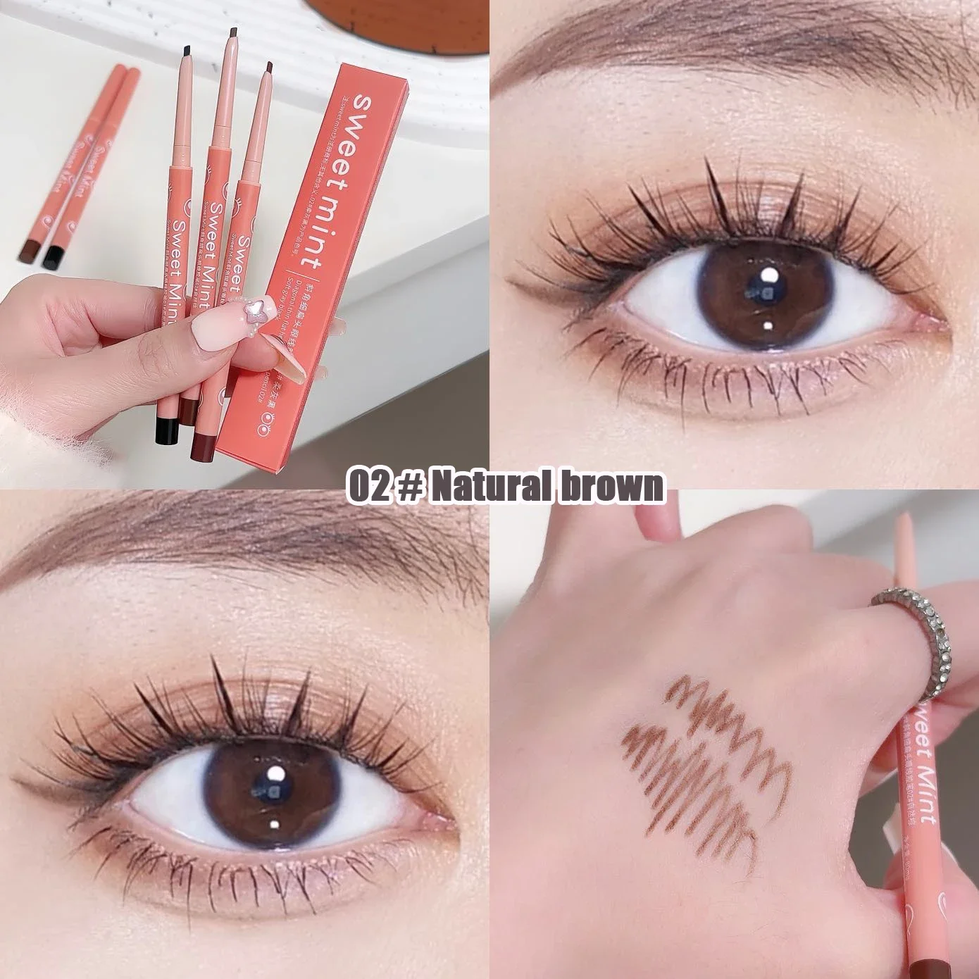 初心者向けアイメイク用の絹のような茶色のアイライナー,斜めの薄いフラットヘッド,ナチュラルマット,輪郭のある絹のようなライナージェル
