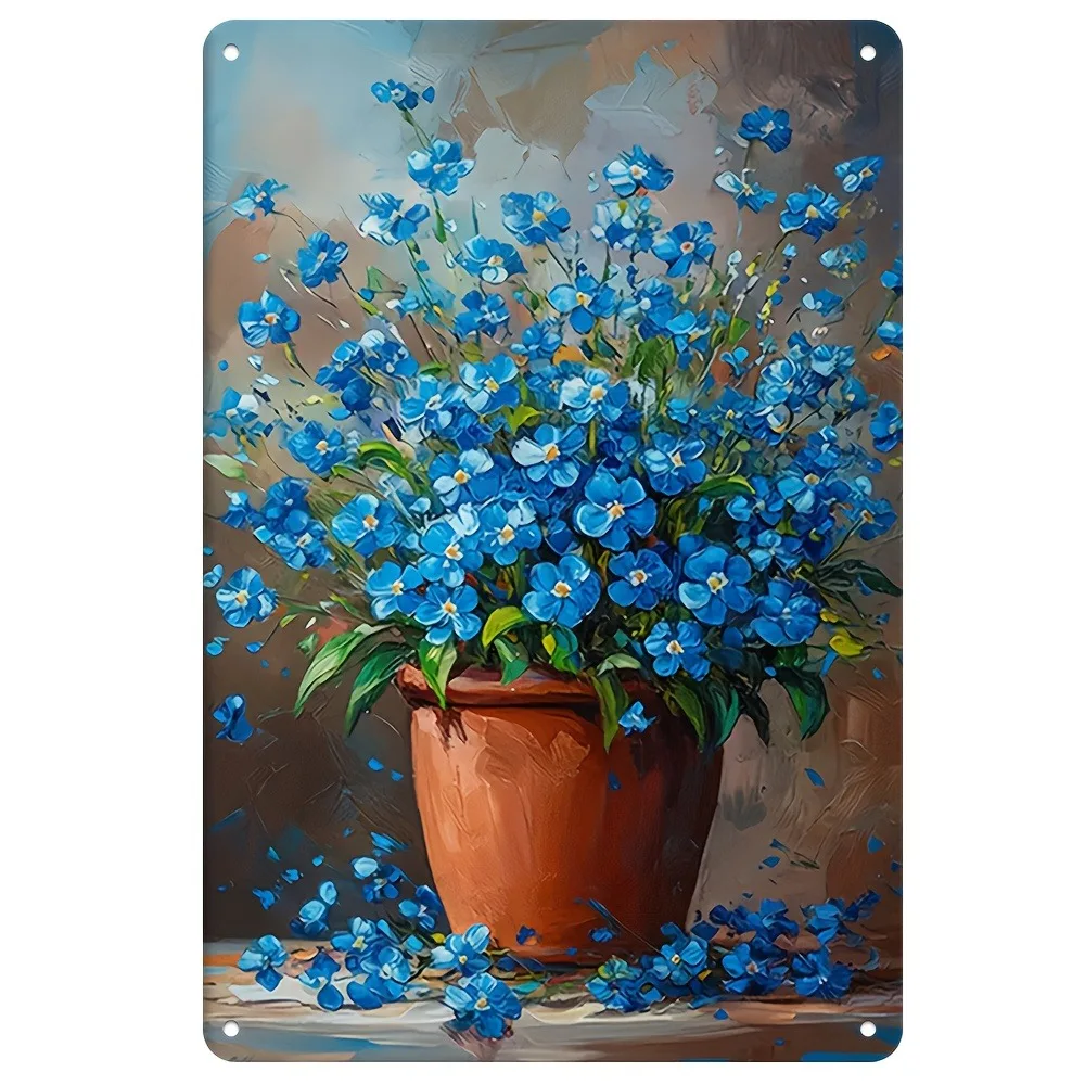 Vintage Vergissmeinnicht-Blumen-Metallschild aus Eisen, 20,3 x 30,5 cm, Retro-Wanddekoration, Blechschild für Wohnzimmer, Schlafzimmer, Büro