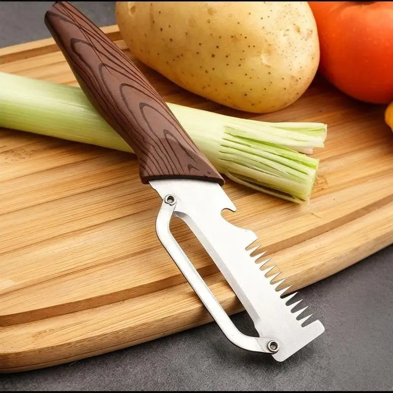 Wood Grain Handle Multifunctional Peeler Stainless Steel Sharp Blade for Fruit Potato Household Kitchen Peeling Application