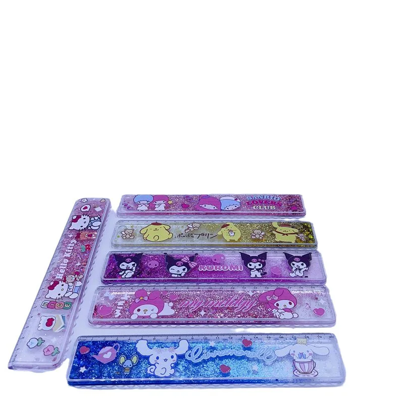 Sanrio 12pcs Stationery Ruler Kawaii Kuromi Creative Cartoon Modeling Quicksand Ruler Cute High-Value Students 20cm Stationery