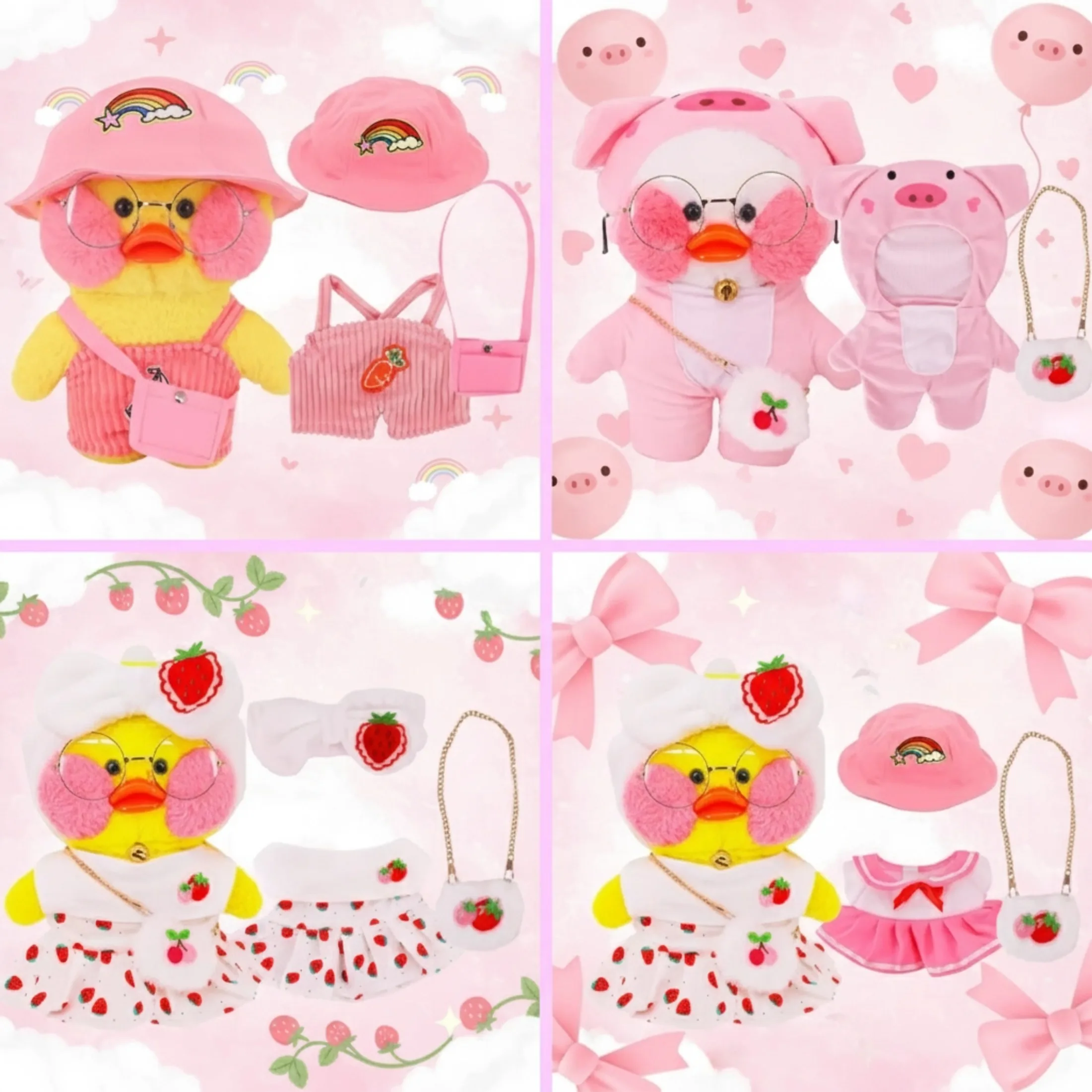 Adecuado para conjunto de accesorios de ropa para muñeca Lalafanfan de pato amarillo de 30cm, vestido dulce, bolso para pantalones con correa para el hombro, regalo para niños