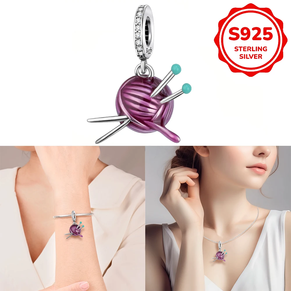 925 Sterling Silver Pendant, Yarn Ball String Accessory, Compatible with Original Bracelet, Necklace, universal DIY Jewelry Gift