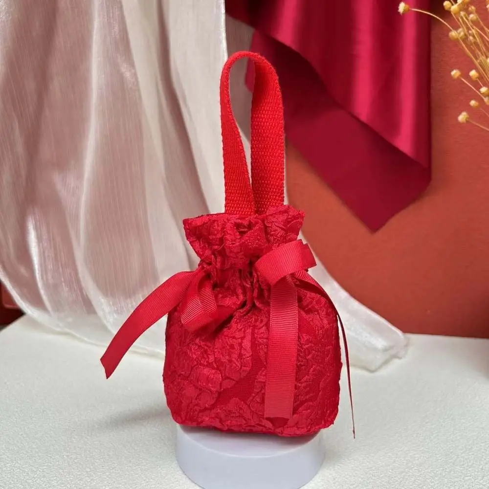 

Сетчатая холщовая сумка с цветочным принтом на шнурке, атласный бант, большая вместительная маленькая сумка на запястье с цветком, сумка для упаковки ювелирных изделий в корейском стиле