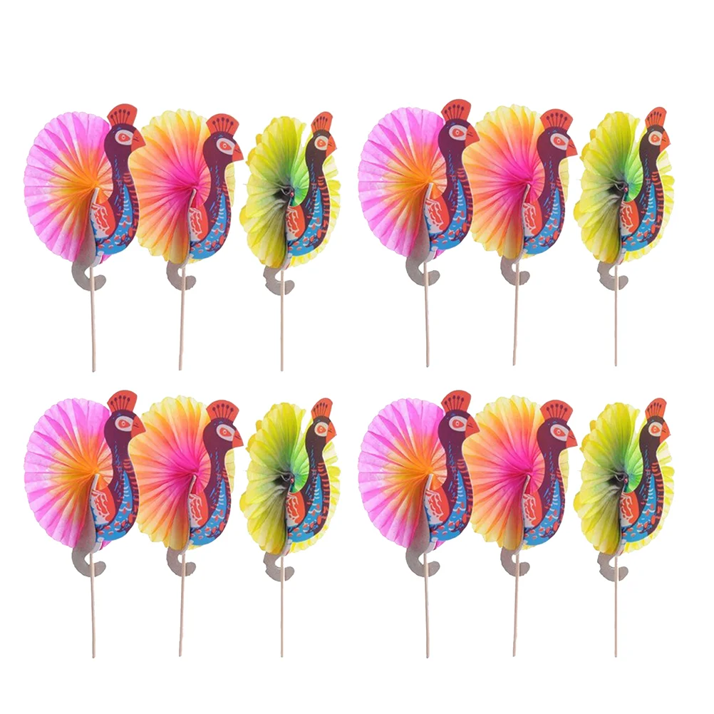 50 Pcs Top Hat Fruit Peacock Stick Baby Paper Cups Cocktail Picks Dessert Toppers