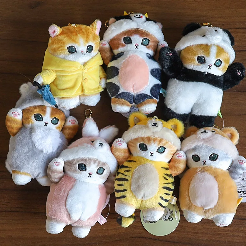 Creative Plush Cat Doll Keychians Stuffed Cow Cat Cute Keyrings For Backpack Kawaii Cartoon Small Cat Keychains For Bag Pendant