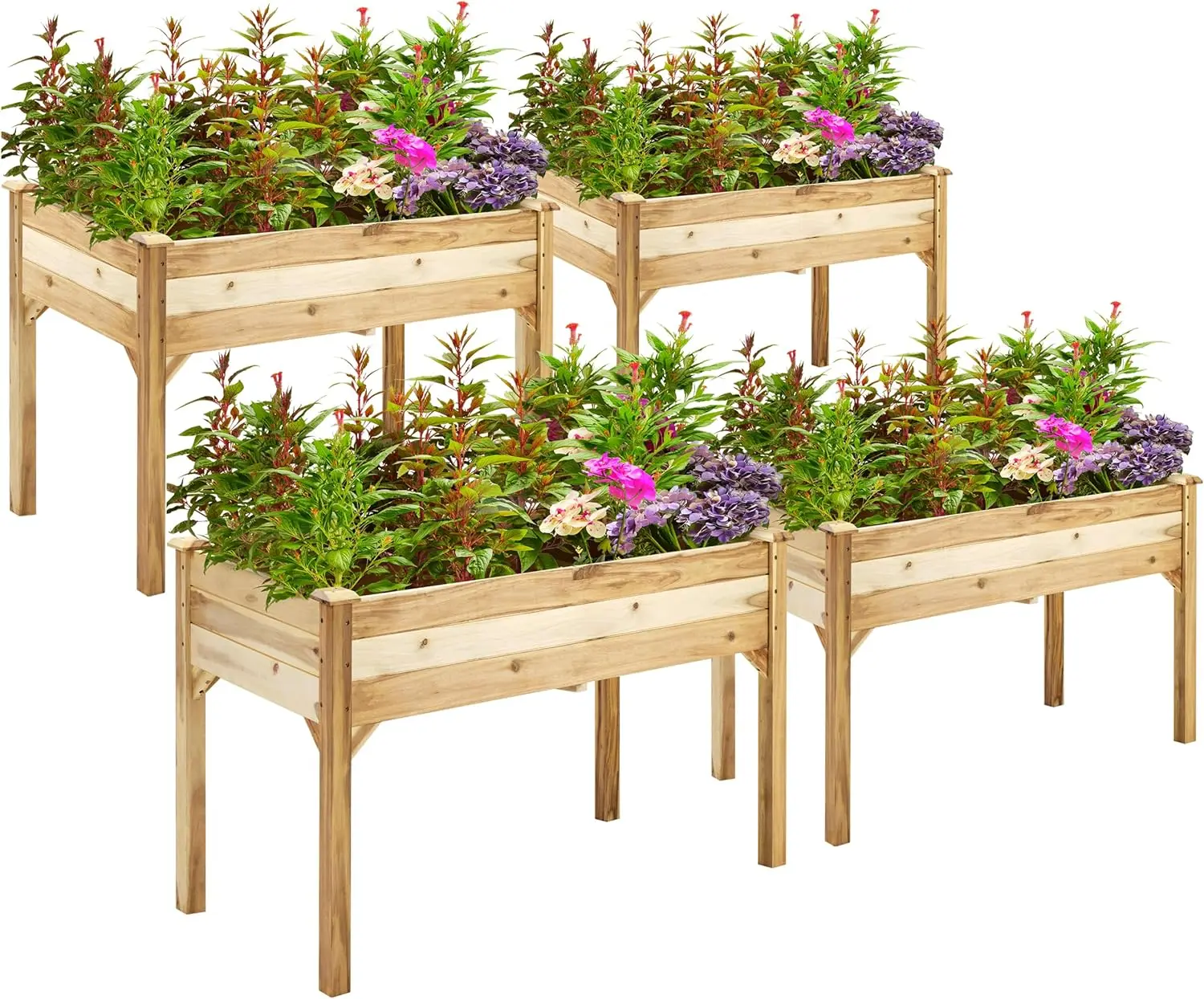 

PrimeZone 4PCS 48 x 24 x 30 in FSC-Certified Acacia Wood Raised Garden Bed - Elevated Planter Box with Legs, Plant Stand Outdoor