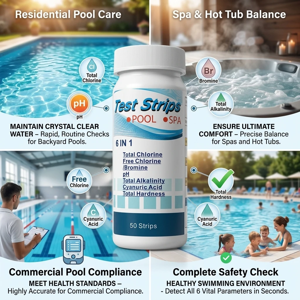 50/100/150 pièces Bandelettes de test multi-usages 6 en 1 pour chlore et pH, testeur d'eau pour piscine et spa, papier de mesure pour chlore/pH/brome