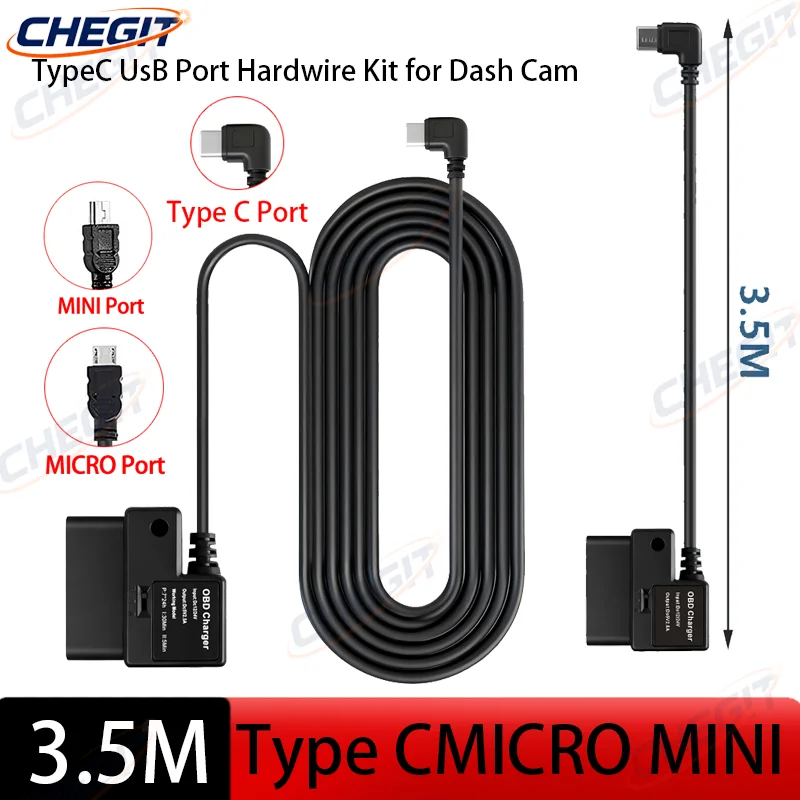 Dash Cam Hardwire Kit Buck Line OBD To USB Adapter Cable For Dashcam Mirror  Monitor DVR Charger 24 Hours Parking Monitor