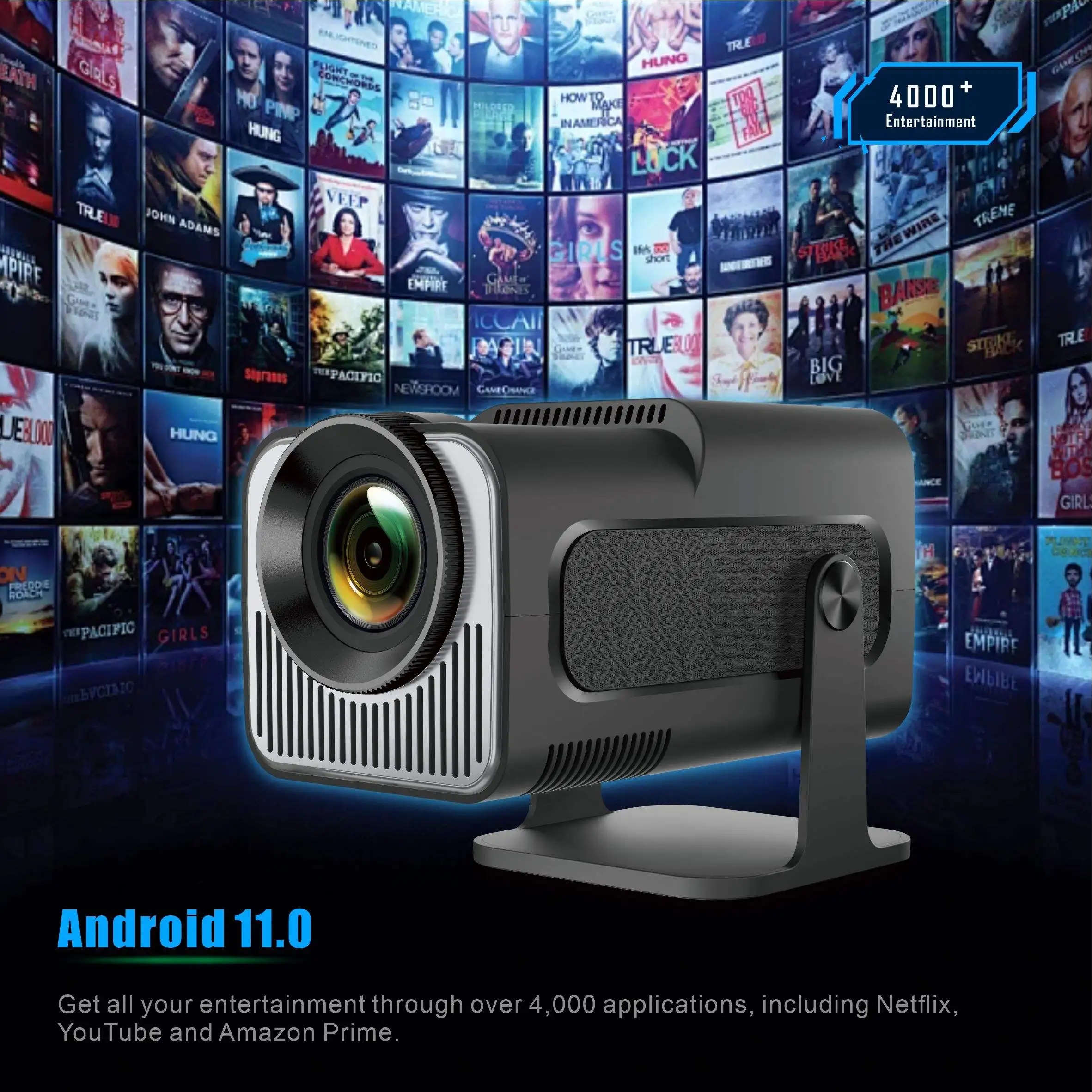 Yinzam HY320 Mini Projector Native 720P Android 11 4K Projector 200ANSI 180° Rotable Projector Wifi6 BT5.Protable Projectors