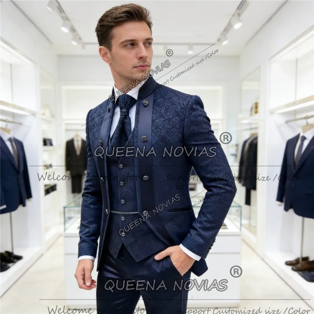 Vintage Floral Pattern Suits Men For Wedding Unique Design Prom Blazers Customized Groom Tuxedos 3 Piece Set Man Banquet Outfits
