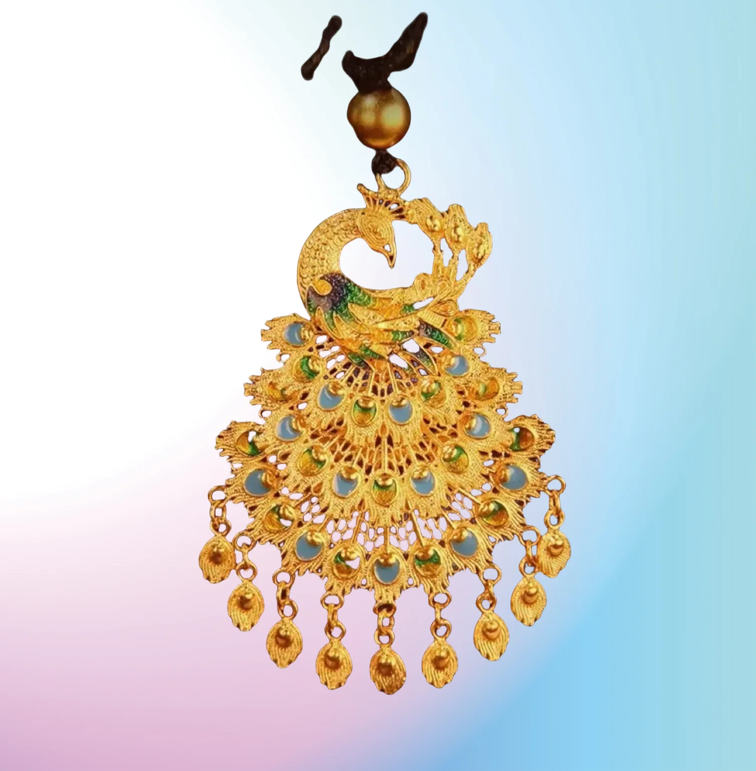 

NEW 9999 real gold 24K yellow gold Enamel Peacock Pendant Women's Ethnic Style Ancient Peacock Necklace