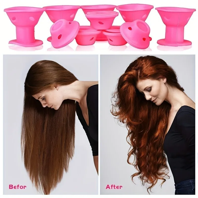 10Pcs Reusable Silicone Heatless Hair Rollers All Hair Lengths Natural Wave Styling Holiday Gift