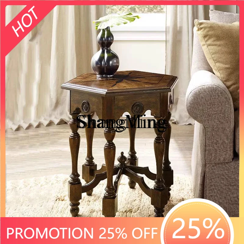 

SM household solid wood edge corner table sofa side table living room with drawer small coffee table