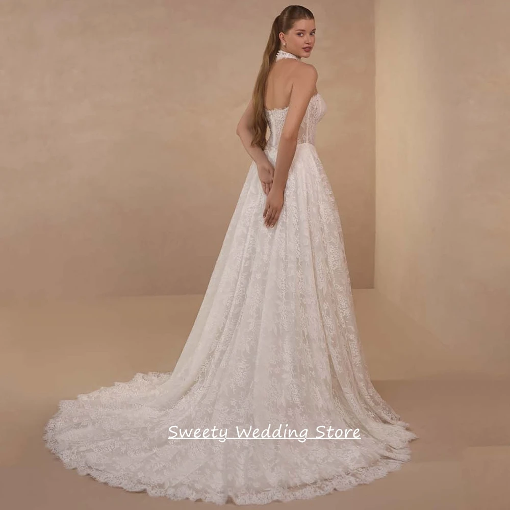 Customized Sexy Wedding Dresses Vestido Noiva Long Sleeves V Neck See Through Pearls Sweep Train Lace Bridal Gown for Lady