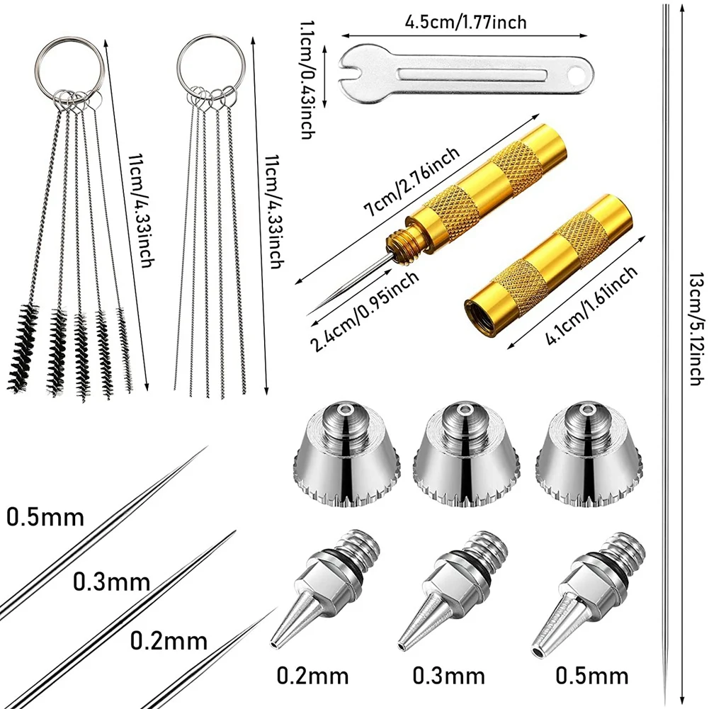 21Pcs Airbrush Nozzle Cap Kit Airbrush Needle Replacement Parts Airbrush Needles Airbrush Cleaning Kit Replacement Part