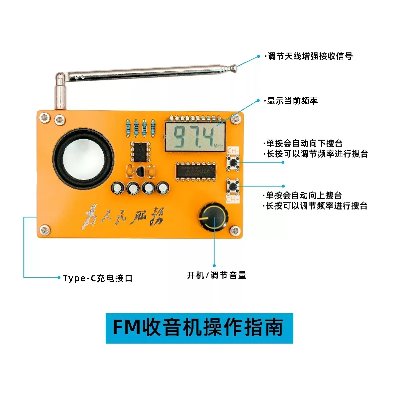 [Open Source] FM Radio Kit Electronic DIY Maker Course Design Assignments Welding Exercises TypeC Charge
