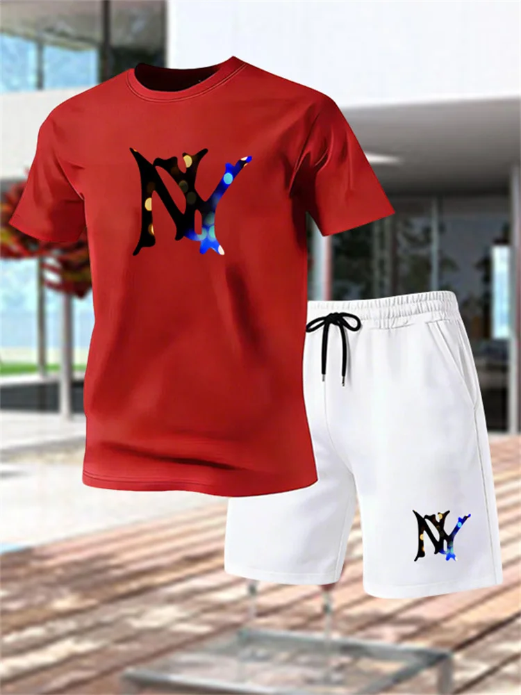 

New Summer Men's Sportswear Short-sleeved T-shirt Suit Two-piece Outdoor Travel Clothing Oversized Shorts Training Clothes