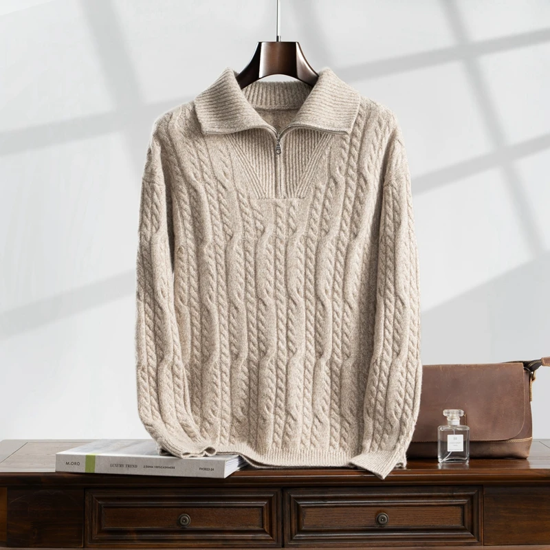 

Мужской свитер из 100% кашемира, осень-зима, толстый пуловер с воротником-стойкой, классический дизайн, базовый мягкий умный повседневный кашемировый трикотаж, топы