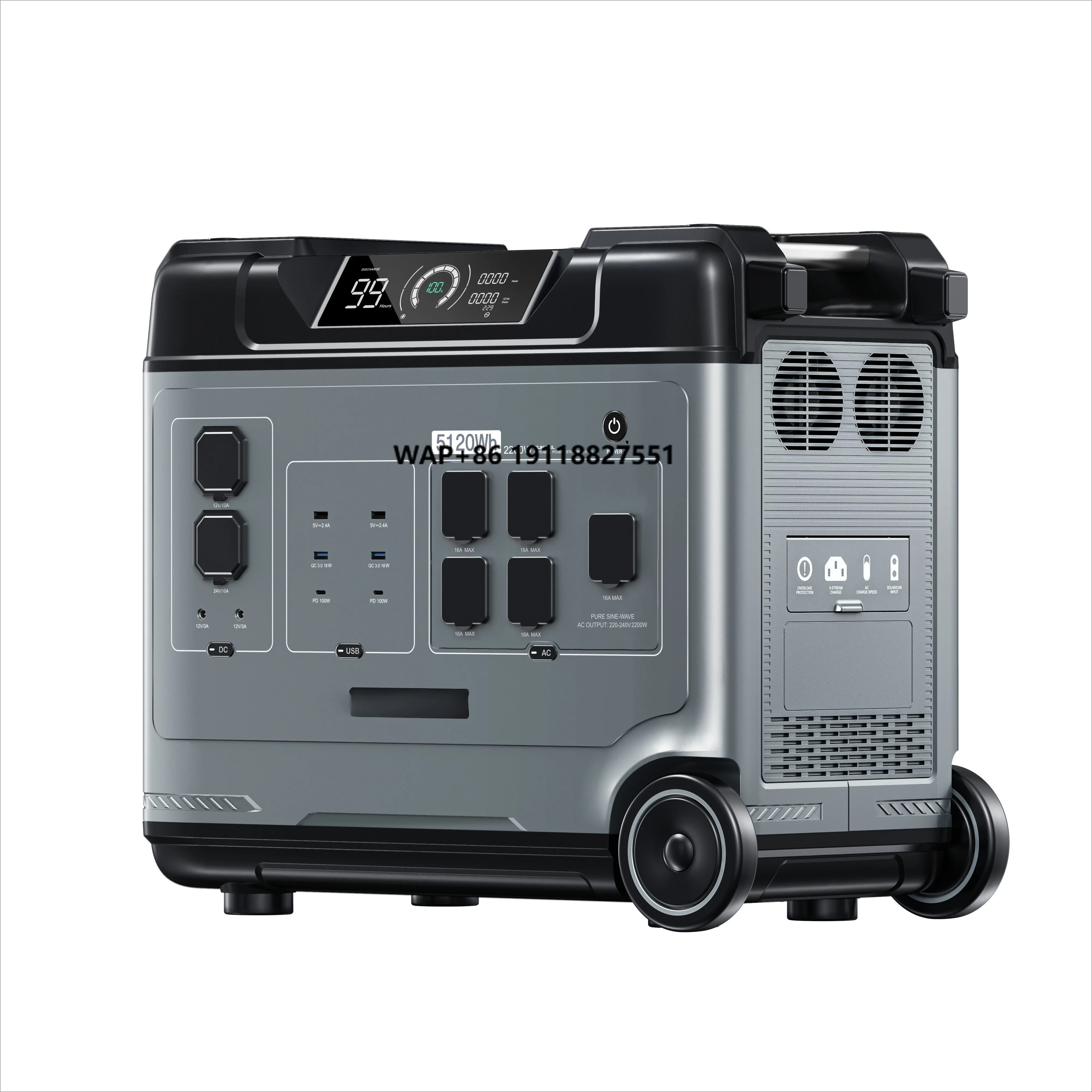 

Портативная электростанция на 4000 Вт, 5120 Вт·ч, с резервным аккумулятором UPS, контроллером заряда для автомобиля на 1000 Вт, солнечный контроллер, чистая синусоида