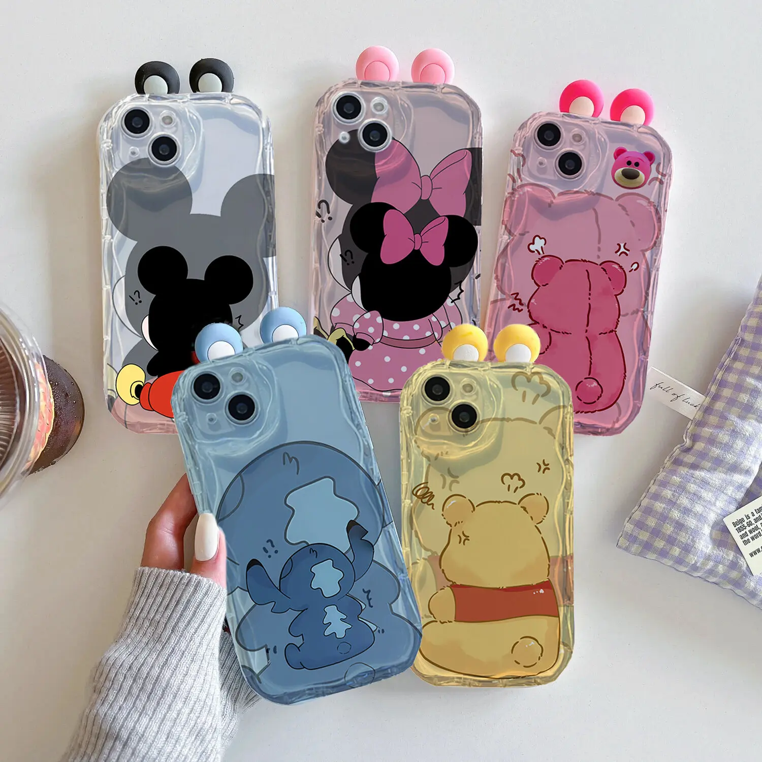 Cute 3D Ears Toy Minnie Stitch Winnie Case For Xiaomi 11 12 Lite Poco F6 Pro M6 X3 M3 X5 F4 X3GT Cover Wavy Funda Silicone