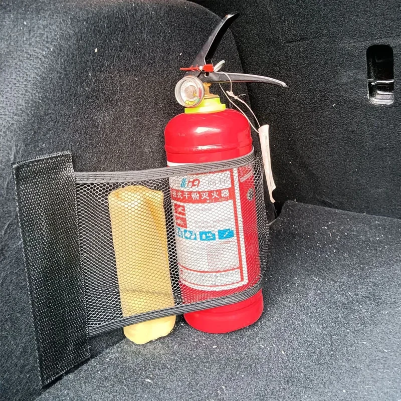 1/2Pcs Car Back Rear Trunk Storage Mesh Fixed Straps Car Interior Organizer Extinguisher Storage Net Seat Back Fixing Bag image 2