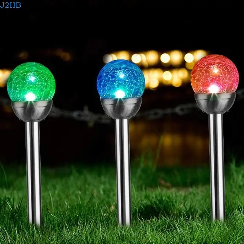 J2HB Solar Lights Outdoor Cracked Glass Round LED Garden Lights Landscape Lights
