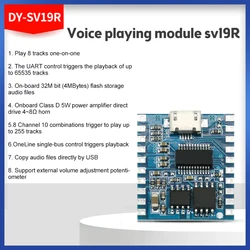 DY-SV17F DY-SV19R Audio Module Mini MP3 Player IO Trigger USB Downolad Flash Voice Playing Module Support MP3 WAV Decoding